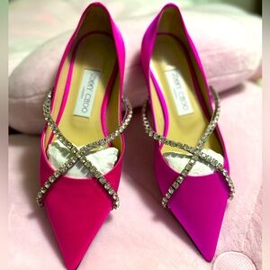 Jimmy Choo one of a kind Genevi satin and Swarovski flats